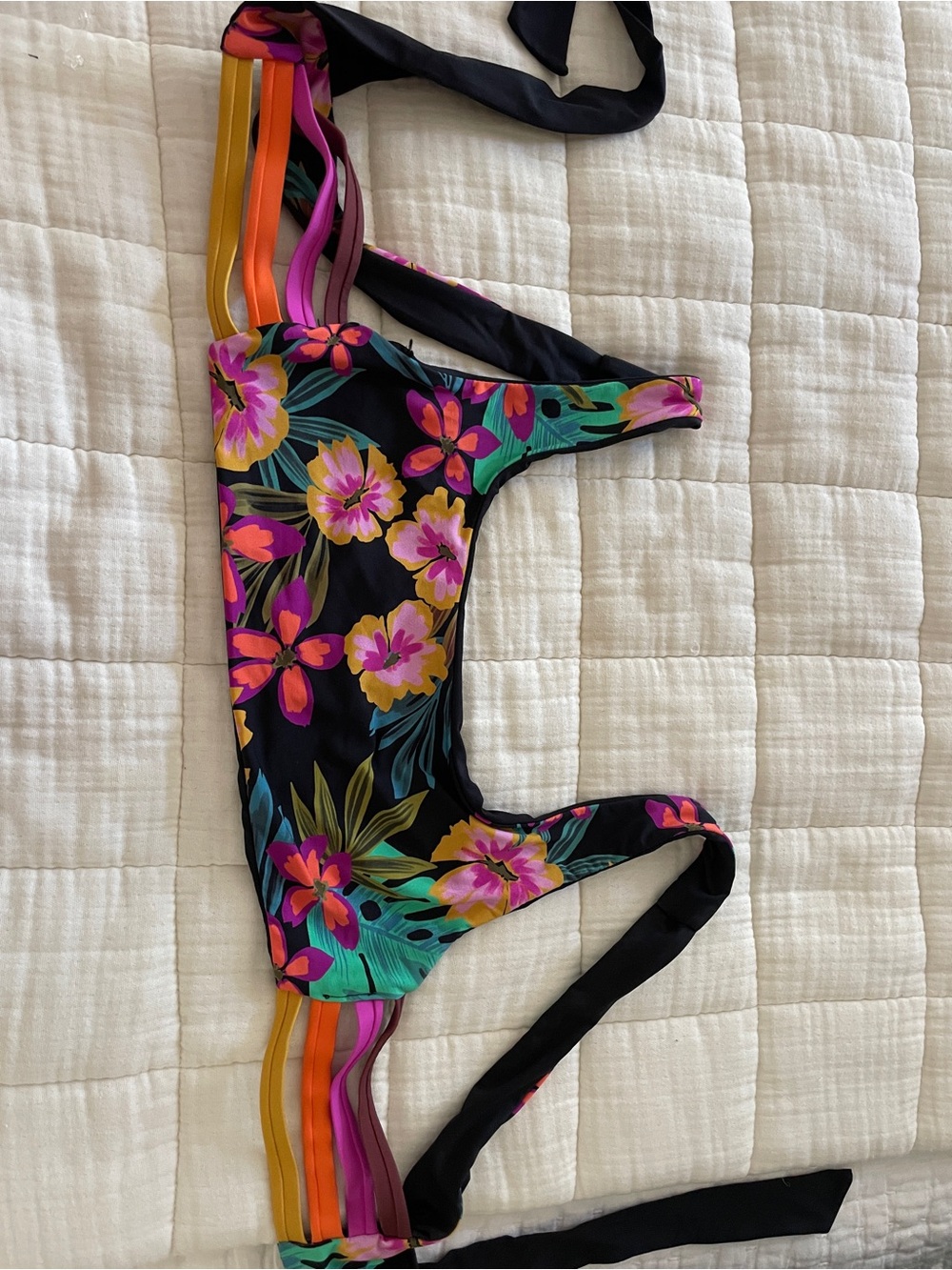 Hurley Black Floral Bikini Top with Pink, Yellow and Green Accents